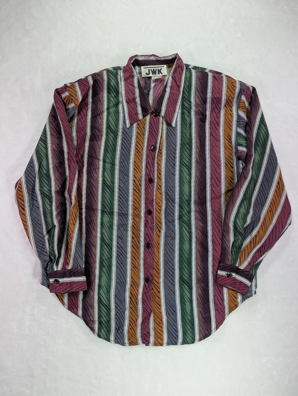 VTG JWK 1980s Striped Button Up Shirt Blouse M Dark Academia